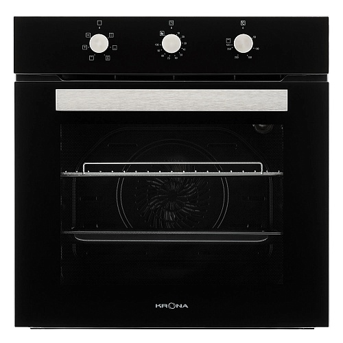 Духовой шкаф KRONA ROMANA 60 BL (72 л / до 285 °C / Чёрное стекло / Традиционная очистка / Гриль / Рельефные направляющие / А)-0