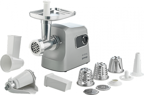 Мясорубка Gorenje MG2500DS (2500 Вт/ 2.8 кг/мин/ корпус - металл, пластик / лоток - металл / реверс / 6 насадок / серый)-0