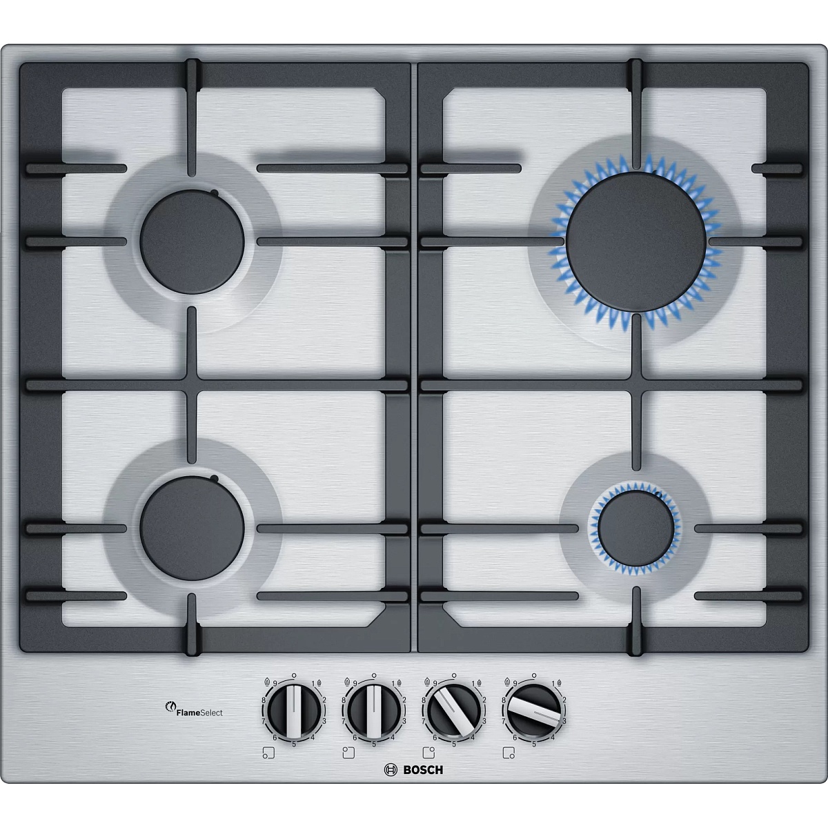 Поверхность газовая Bosch PCP6A5B90 (Serie6 / нерж / чугун / FlameSelect)