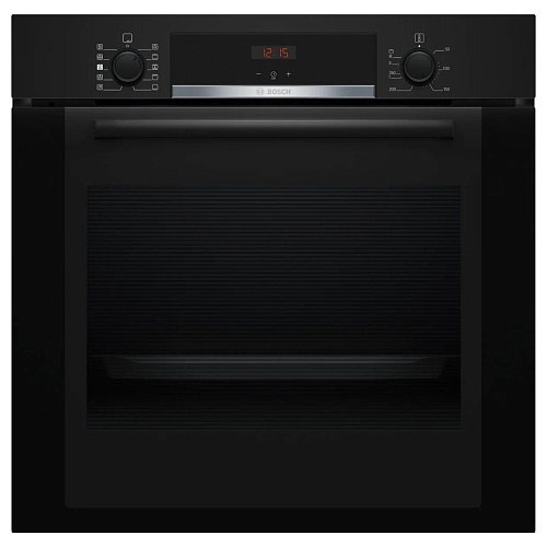 Духовой шкаф с добавлением пара Bosch HRA334EB1 (Serie 4 / 71 л / до 275 °C / Чёрное стекло / Гриль / Телескоп. напр. (x1) / EcoClean Direct / A)-1