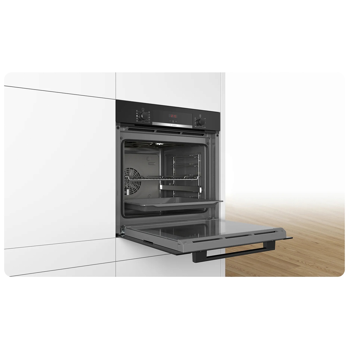 Духовой шкаф с добавлением пара Bosch HRA3340B0 (Serie 4 / 71 л / до 275 °C / Черное стекло / Гриль / Телескоп. напр. (x1) / A)-3