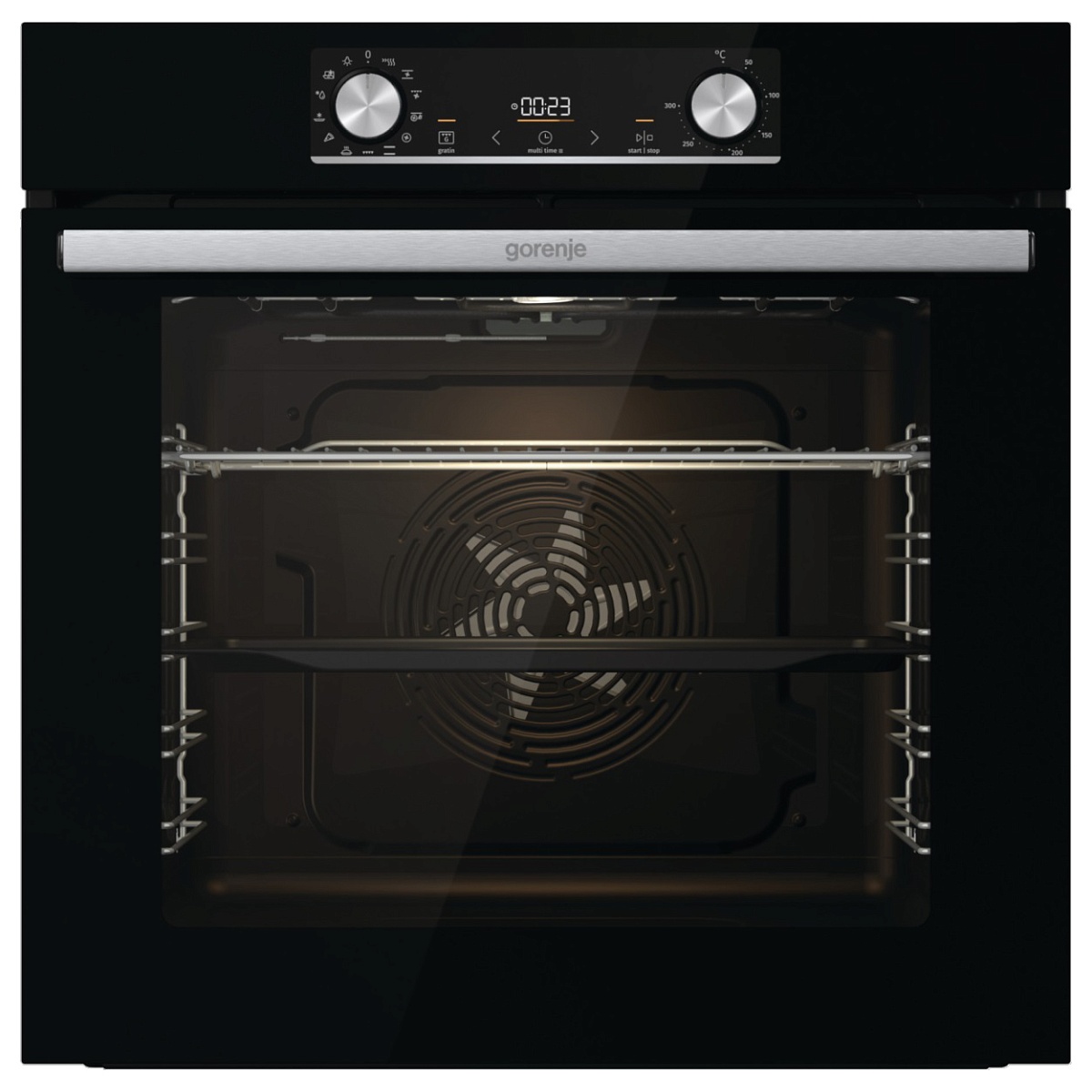 Духовой шкаф Gorenje BOX6737E01BG (Essential / 77 л / до 300 °C / Чёрный, стекло / AquaClean / PerfectGrill / съемные направляющие / А / IconLED)