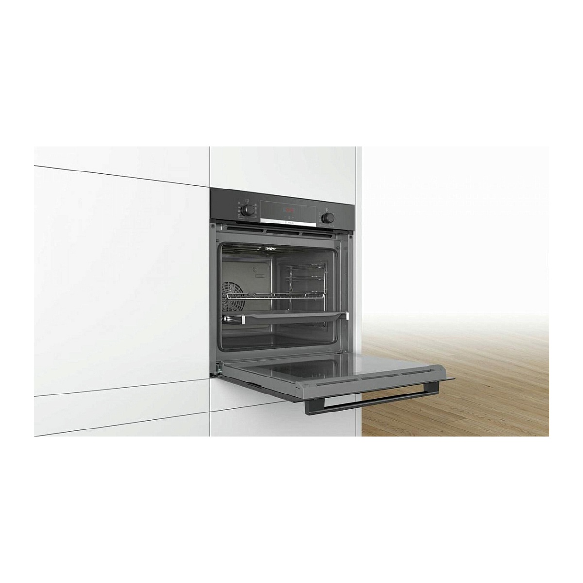 Духовой шкаф Bosch HBA534EB0 (Serie4 / 71 л / до 275 °C / Чёрное стекло / Гриль / съемные направляющие / EcoClean (задняя стенка) / A)