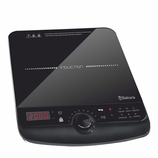 Плитка индукционная Sakura SA-7163 (1 конфорка/ Стеклокерамика/ 2000 Вт/ Чёрный)
