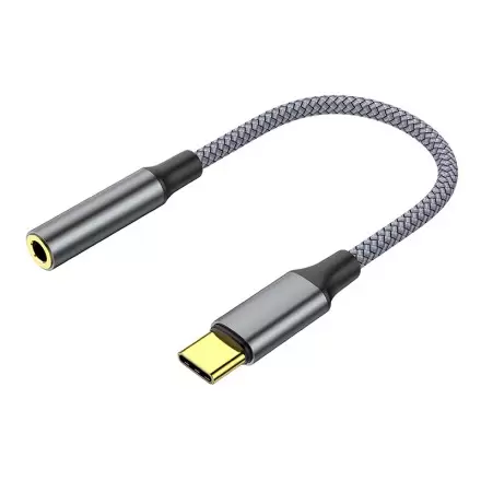 Адаптер-переходник KS-is USB-C в AUX (KS-392) USB-C папа/Jack3.5 мама, серебристый, длина - 0.12 метров-0