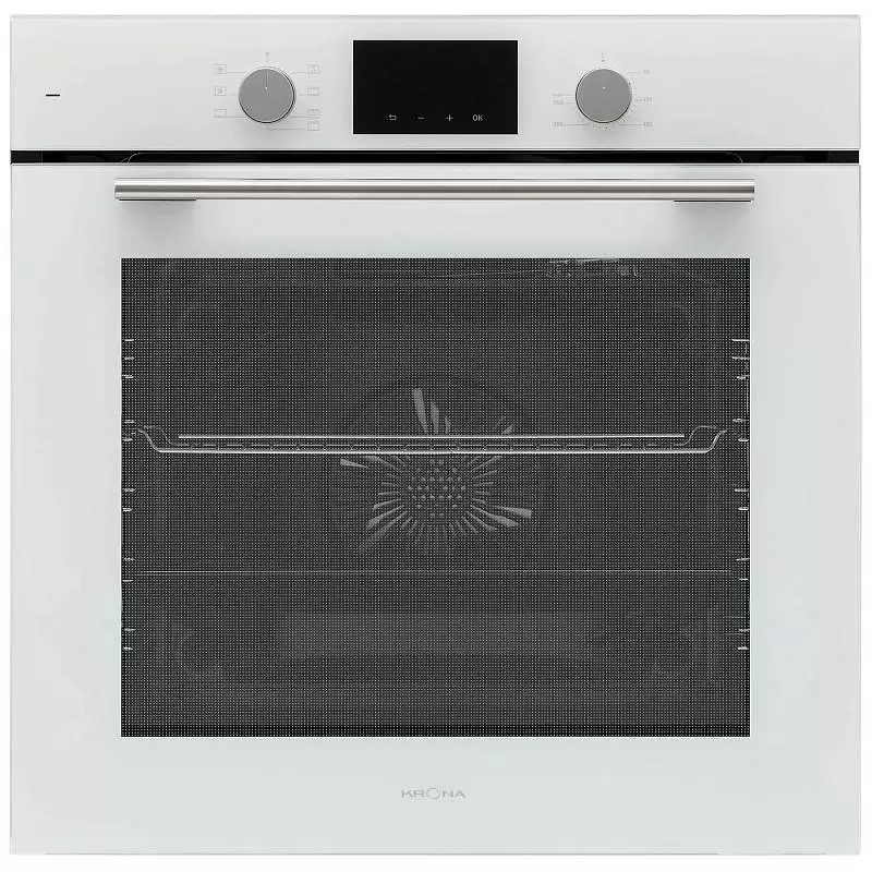 Духовой шкаф KRONA LEGENDE 60 WH (78 л / до 260 °C / Белое стекло / традиционная очистка / Боковые направляющие / А)