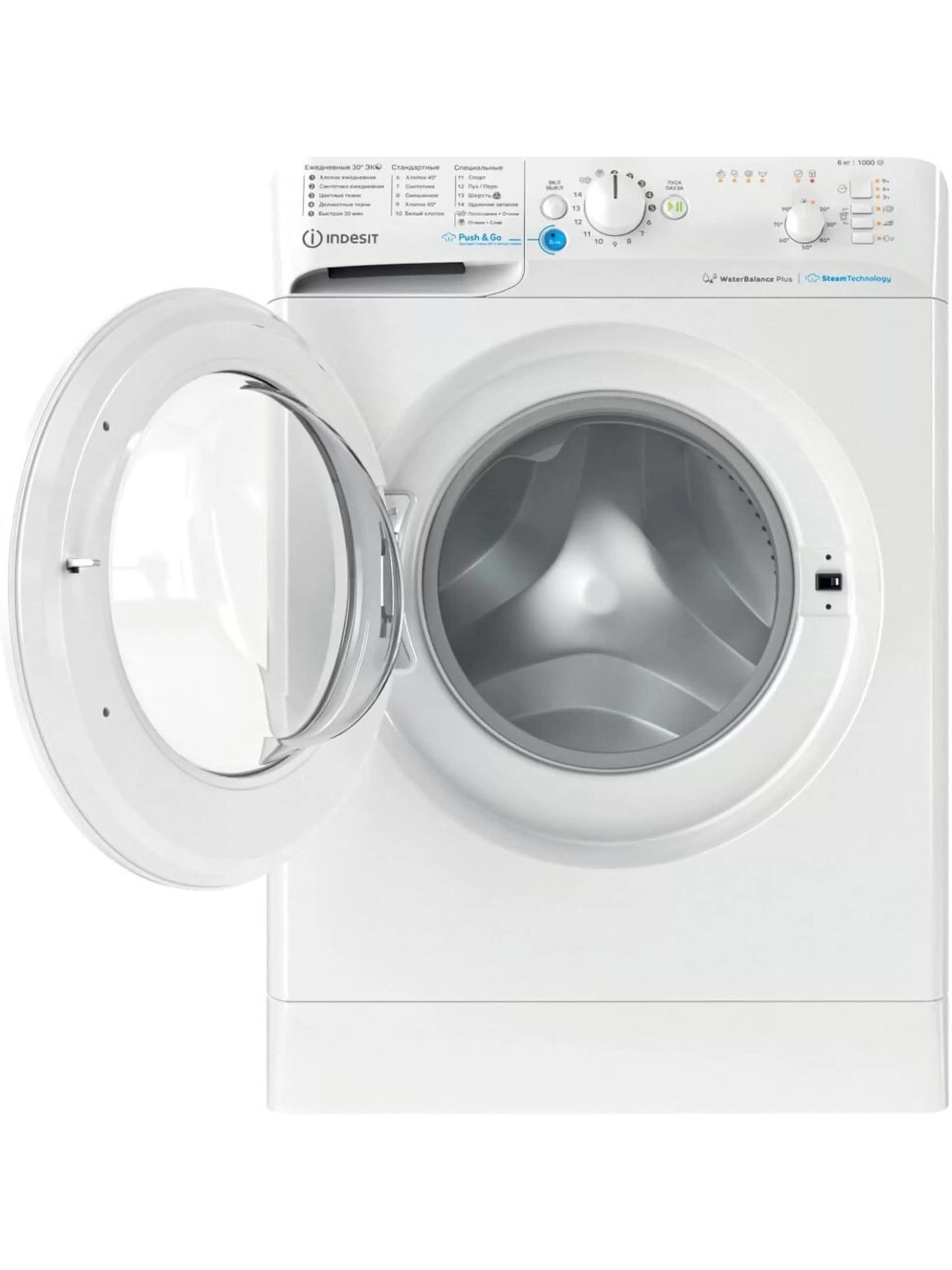 Стиральная машина Indesit BWSB 61051 WWV RU (42.5см / 6кг / 1000об / пар / Push&Go Steam / Water Balance Plus)-2