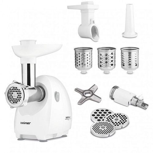 Мясорубка Zelmer ZMM4055B (1900 Вт/ 2.5 кг/мин/ корпус - пластик / лоток - пластик / 8 насадок / белый)-0